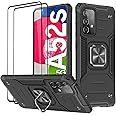 KANSi Case for Samsung Galaxy A52 4G&5G / A52S, Tempered Glass [2 Pack] Protective Silicone TPU Shockproof Tough Armor Hard Cover - Black