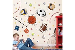 decalmile Adesivi Murali 3D Calcio Ragazzi Adesivi da Parete Sportivi Palla Basket Stelle Decorazione Murale Camerette Bambini Camera da Letto Asilo Nido