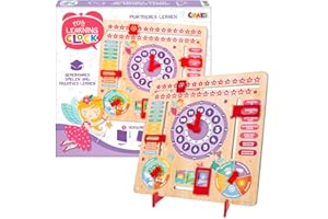 CRAZE My Learning Clock Princess - Lernuhr für Kinder aus Holz, Kalenderuhr zum Lernen für Kinder, Lerntafel Uhr Jahreszeiten Wanduhr, Lila