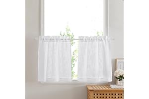 PONY DANCE Krótkie zasłony okienne - 2 sztuki 60 x 45 cm rzymskie zasłony do kuchni biała zasłona z kieszenią półprzezroczyste zasłony z efektem lnu szklane zasłony dla dzieci