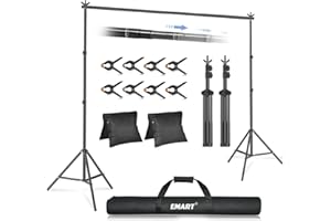 EMART Backdrop Stand 2mx3m(HxW) Photo Studio Adjustable Background Stand Support Kit with 2 Crossbars, 8 Backdrop Clamps,2 Sandbags and Carrying Bag for Parties Events Decoration - Black