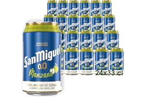 MAHOU San Miguel Manzana Cerveza Sin Alcohol Con Zumo de Manzana, Sabor Auténtico, Pack de 24 Latas x 33 cl