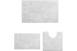 DTXDTECH Lot de 3 tapis de bain antidérapants en chenille de 50 x 80 cm, 40,6 x 61 cm et 50 x 50 cm en forme de U, tapis de bain doux et absorbant pour salle de bain, chambre à coucher (blanc)