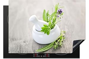 KitchenYeah© Copertura Tappetino Piano Induzione 75x52 cm Cucina Coprifornelli Protezione per Piano Induzione Erbe - Verde - Bianco