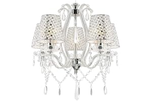 ‎LEWIMA Kristall Kronleuchter klassisch, Deckenlampe mit Chrom Lampenschrirmen, Glas Deckenleuchte für Wohnzimmer Esszimmer Ø50cm 5 Arm