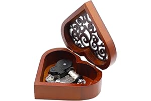 HUWEI Wooden Music Box, Heart Shape Vintage Wood Carved Mechanism Musical Box Wind Up Music Boxes Gifts For Women Daughter Girl Christmas Birthday Valentine's day, Melody Happy Birthday