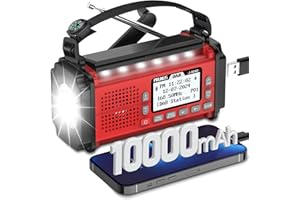 Radio Dab+/FM Portable, PRUNUS J-924 Solaire Dynamo 10000mAh, Radio Survie avec Piles et Manivelle, Panneau Solaire, Réveil, Chargeur USB-C, Lampe de Poche et Lecture, Alarme SOS d'urgence
