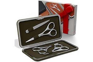 Kit Suvorna para Barba y Bigote con Tijeras para Barba para hombre, Tijeras para Bigote, Tijeras para Nariz, Tijeras para Cejas y Pinzas para vello facial. (Verde)