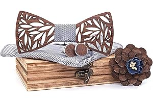MR.VAN Papillon Legno Uomo Set di Papillon Fatto a Mano, Misura Regolabile, Stile Classico, Scatola di Legno (Inclusi Gemelli, Spilla, Fazzoletto E Papillon) Per Feste Di Matrimonio