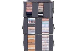 GARPROVM Bolsa de Almacenamiento de Ropa de Grande Capacidad con compartimento, Caja Almacenaje Ropa con Asa Reforzada y Cremallera Robusta para Edredones,Mantas (Gris, 3pcs)