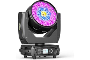 COOLIGHINE 19x15W RGBW Lyre LED, Wash Zoom 540°X/270°Y Rotation d-mx512 Commande Vocale Auto-Calibration Tête Mobile Lumière pour Scène Club Théâtre Fête DJ Mariage