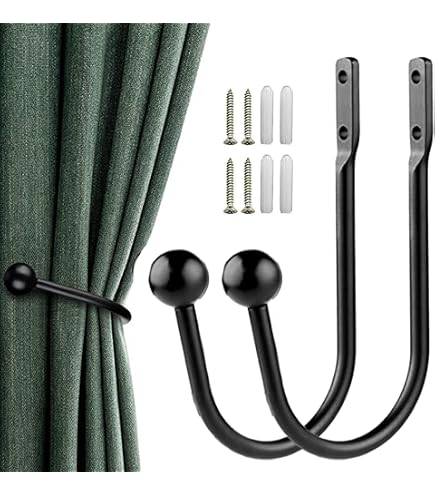 Set di 4 Ganci per Tende Fermatenda in Metallo Nero Supporto per Tende da Parete Fermatenda a U Multifunzionali | Leroy Merlin