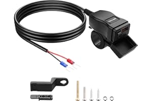 PNGKNYOCN Motorcycle USB Charger, 30W USB Type C PD & USB 3.0 Quick Charge Motorcycle Waterproof Charger Port to U-Shaped Terminal for Phone, Tablet, GPS(1.2M)