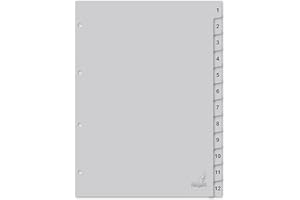 Kangaro Karton-Register DIN A4 Zahlen 1-12. 180 g/m² recycelter Grau FSC Karton - 12-teilig