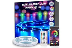 LIWQOLX LED Strip Lights 5m, RGB Bluetooth LED Light with Remote, Music Sync, Smart App Control, Colorful LED Lights Strip for Bedroom, Home, Party, Bar