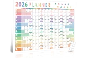 PRINTARA 2026 Wall Planner - Yearly Wall Calendar A1 (84.1 x 59.4cm) - Large Laminated Schedule Planner with 8 Stickers, Home Office School Organiser, Left-Right Color Split, Pastel