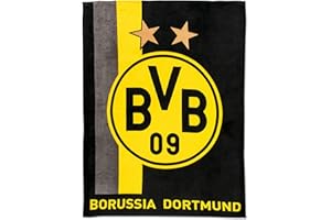 Borussia Dortmund Uniseks polarowy koc polarowy z wzorem w paski, czarny/żółty, 200 x 150 1 cm EU