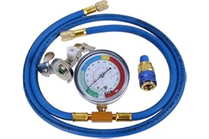 gohantee R134A Refrigerant 59" Charge Hose Kit, Removable Puncture Can Tap and R134a Low Side Quick Coupler, 1/4” SAE Port for R12 R22 Air Conditioning, Recharge Hose with 2.75" Gauge