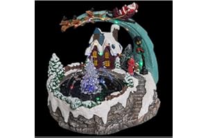 FEERIC LIGHTS & CHRISTMAS Pueblo de Navidad Fuente Papá Noel y Trineo 20 LED + Transformador