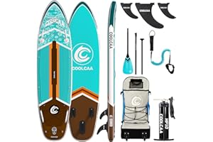 ‎COOLCAA COOLCAA Aufblasbares SUP Board, Extra Breit Stand Up Paddle Board, Mit Komplettes ISUP Zubehör Fishing Paddle Boards Für Jugen und Erwachsene SUP Board bis 154kg Tragfähigkeit