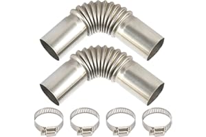 FASBET 2pcs Stainless Steel Exhaust Pipe Elbow Connector 25MM Gas Vent Hose with Two Stainless Steel Clamps for Diesel Heater
