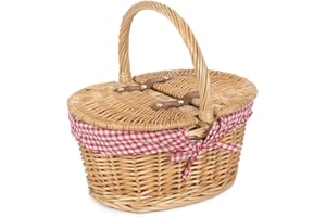 Red Hamper Child's Lined Oval Lidded Picnic Basket