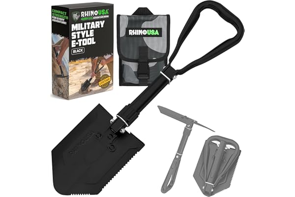 Rhino USA Pelle Pliante avec Pointe Outil pour Creuser en Acier Carbone de Style Militaire pour Le Tout Terrain Pelle Jardinage Accessoire Camping Accessoire Détecteur Métaux