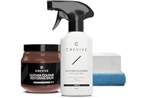 CREVIVE Leather Cleaner 250 ml & Leather Restorer Brown 300 ml - Leather Colour Restorer - Leather Restorer for Sofas - Leather Balm Brown