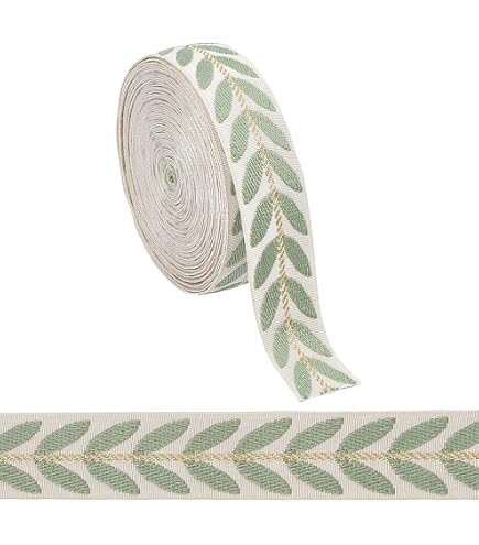 Nastro Jacquard Ricamato Rosa 8,23m (3 Matasse) - Passamaneria In Poliestere Con Motivo Foglie, Per Cucito E Craft