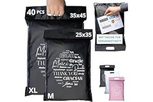‎EMBALLAX EMBALLAX - 40 Versandtaschen MIT TASCHE FÜR VERSANDETIKETT - 2 Größen M/XL - WIDERSTANDSFÄHIG/WASSERDICHT - Versandtüten für Kleidung - Warensendung Umschlag für Kartons - Versandbeutel - Danke