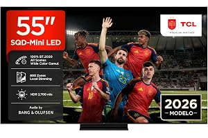 TCL 55C7L 55 Pulgadas SQD-Mini LED 4K HDR10+ Smart TV, 2.700 Nits | 800 Zonas de Atenuación, Dolby Vision IQ & Atmos, Audio b
