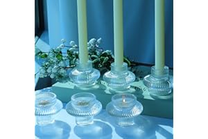 Vohocandle 6pcs Clear Candle Sticks Holder for Tealight & Taper Candles, Glass Candlestick Holders for Wedding Table Centerpiece, Tea Light Candle Holders for Shelf, Porch, Home Decoration