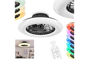 HOFSTEIN Ventilateur lumineux LED Piraeus blanc et noir, couleur et intensité du plafonnier, vitesse du ventilateur et timer contrôlables par la télécommande incluse, 30 Watt, 2200 Lumen, 3000 à 6500 Kelvin