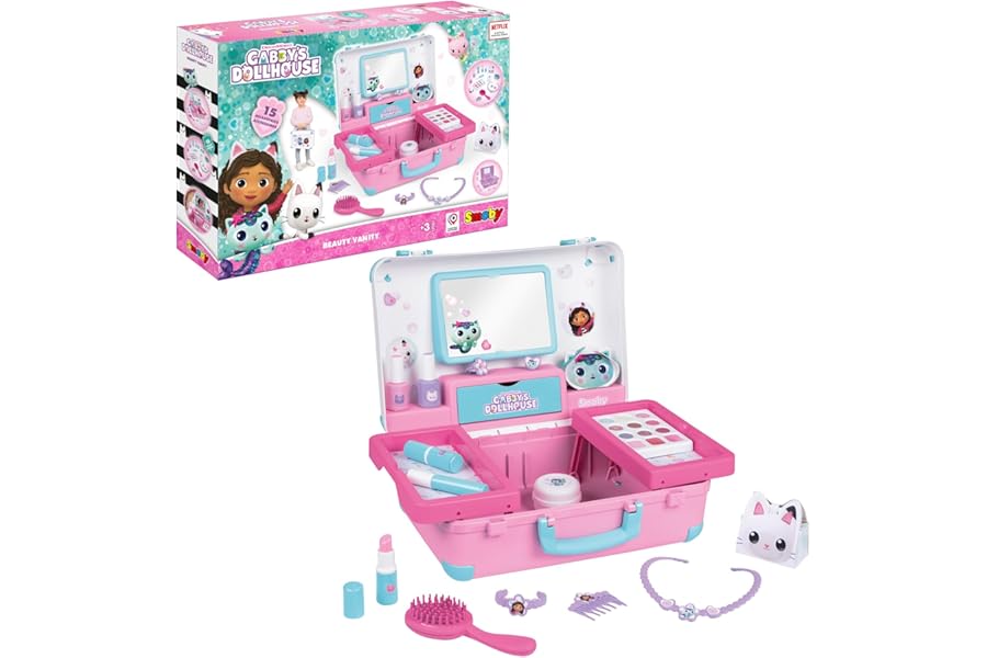 Smoby Gabbys Dollhouse Beauty Vanity for Kids - Children's Beauty Case - Style, Hair, Nails & Makeup with Accessories