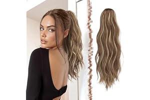 ‎FESHFEN FESHFEN Gewellt Pferdeschwanz Haarteil mit Klammer, 50cm Pferdeschwanz Zopf Extensions Claw Clip in Wavy Ponytail Extension Synthetik Haarverlängerung für Frauen Damen Hellbraun und Blond