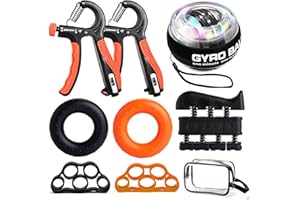MUMUWIND Kit d'entraînement des mains 8 packs, entraîneur de doigts, boule gyroscopique, entraîneur de poignées, étireur de doigts, renforçateur de poignées, sac de rangement