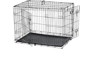 JUNGLE STONE Dog Crate Dog Cage from Small to Large, Pet Dog Puppy Cat Training Cage with Training Guide Booklet, Folding 2 Doors Crate with Plastic Tray