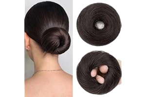 Mtuihfo Hair Buns Hair Piece, Fake Hair Bun Straight Elastic Donut Accessories Scrunchies Synthetic Messy Bun Hair Piece for Women Girls (Black Brown)