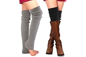 PHOGARY 2 pary skarpet damskich, długie, zimowe ocieplacze na nogi, getry dla dziewcząt, getry na nogi z dzianiny, szydełkowane ocieplacze na puls, ocieplacze dla dziewcząt