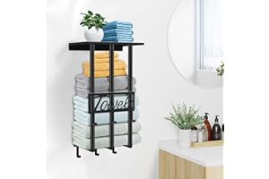 UNZIPP Grandes Porte-Serviettes Mural pour Essuie-Mains, Nouveau Porte-Serviettes À 3 Pôles avec Dessus en Métal Et 6 Crochets, Organisateur pour Débarbouillettes