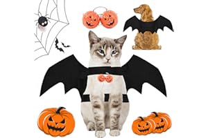 LYNBLY Costume Halloween Cane, Costume da Pipistrello per Animali Domestici di Halloween, Ali di Pipistrello di Cane Gatto con 2 Zucca Bells, per Cani Gatti cosplay Decorazione