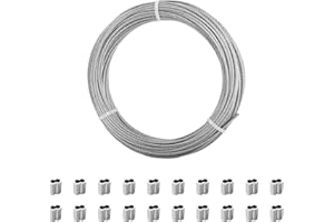 ANOMM 20m x 2mm Garden Wire Rope, Stainless Steel Cable Rope with 20 PCS Aluminum Crimp Sleeves, 7x7 Strand Wire Ropes, Steel Cable for Garden Climbing Plants, Hanging Paintings and Outdoor Garden Use