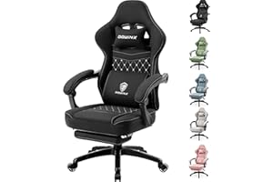 Dowinx Gaming Chair Fabric with Pocket Spring Cushion, Massage Gaming Chair with Footrest, Ergonomic PC Chair, Gamer Chair, Office Chair, 150 kg Load Capacity, Black