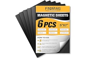 FINDMAG Magnetic Sheets, Magnetic Sheets with Adhesive Backing, Magnets for Crafts, 6 Pack 5 x 7 inches Flexible Self Adhesive Magnet Sheets for Picture, Art or DIY Creates Your Own Favorite Fridge Magnets