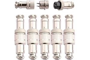 VISSQH 5 Paia GX16 4 Pin Connettore Aviazione,16mm Connettore Aviazione Maschio Femmina,Presa aeronautica,Connettore Aviazione Pannello Metallo(Docking)