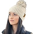 RockJock Ladies STORMACTIVE 100% Waterproof Warm Cable Knit Winter hat with Pompom and Thermal Cosy Liner