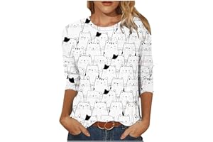 NUSGEAR 2023 Camiseta de Manga Larga Mujer Moda Gato Impresión Animal Blusa Camisa Cuello Redondo Camiseta Suelto Tumblr Sudadera Tops Fiesta Casual T-Shirt Original otoño Primavera tee Basic Jersey