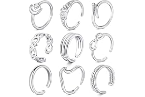 Rajnard Toe Ring Knuckle Ring Surgical Steel Adjustable Band Ring Flower Finger Joint Rings for Women Girls Silver/Rosegold 2Pcs Set