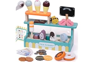 Atoylink 52PCS Jouets de Crème Glacée en Bois Marchande Enfants Dinette en Bois Cornets de Glace Jeu d'imitación Glace Cuisine Jeu Éducatifs Anniversaire Cadeaux Noël 3 4 5 6+ Ans Filles