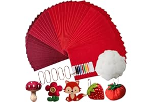 HanCheng 40 PCS Pannolenci Colorati Morbido 20x30 cm,Tessuto in Feltro in 4 Colori Diversi,Completo di Accessori Cucito,50g di Imbottitura,5 Catene a Palline(Collezione Rossa)